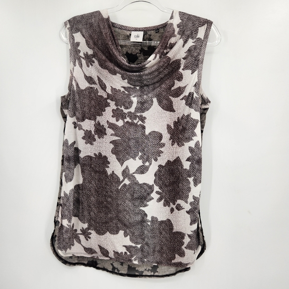 Cabi Tango Floral Drape Tank Blouse Womens Size Small Black White - Picture 1 of 6